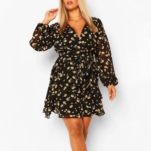 boohoo Plus Ruffle Hem Floral Mini Dress 16